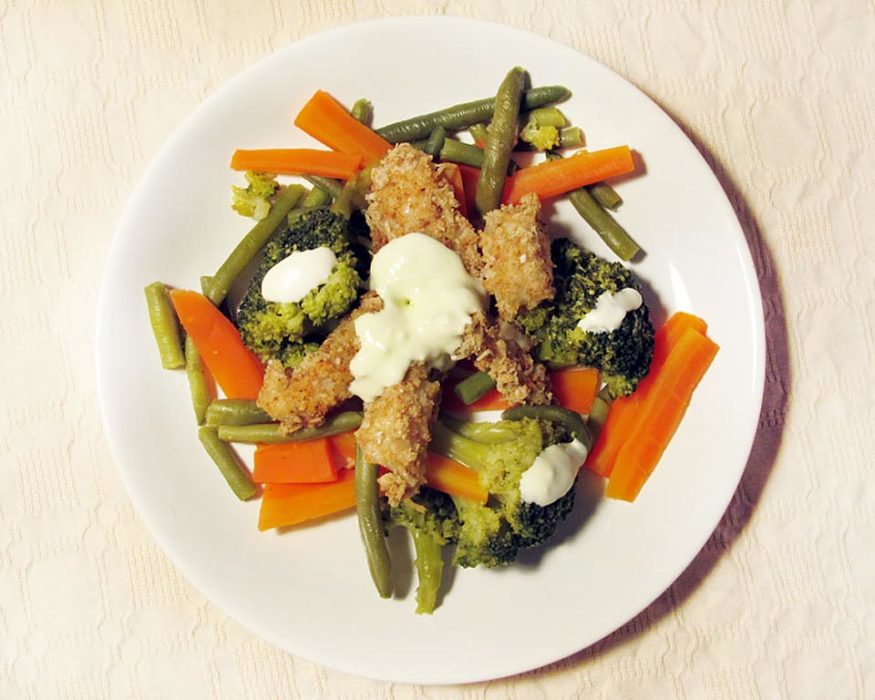 Fish fingers din Halibut pe pat de legume